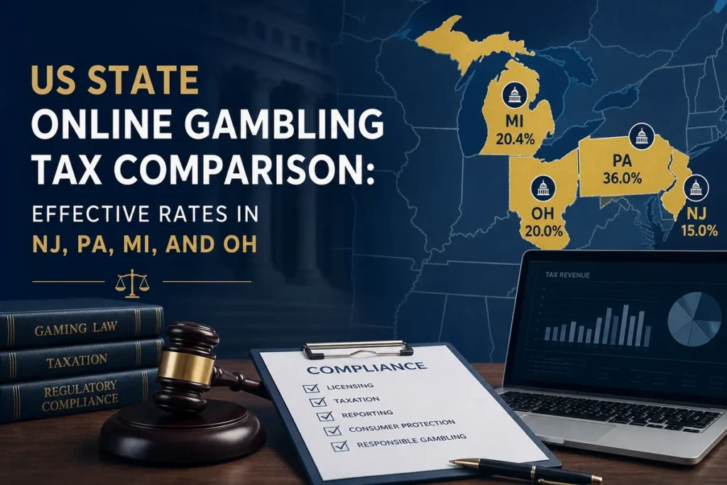 US State Online Gambling Tax Comparison: Effective Rates in NJ, PA, MI, and OH